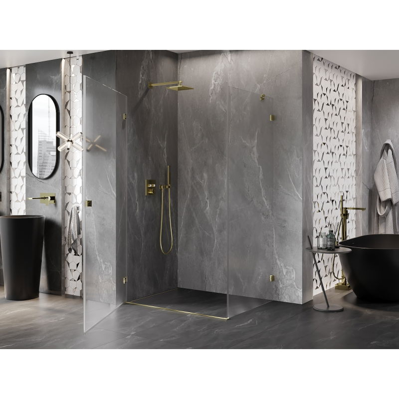 Mexen Lunar-B Left Hinged Shower Enclosure 100 x 80 cm, Transparent, Gold - 832-100-080-50-00-L
