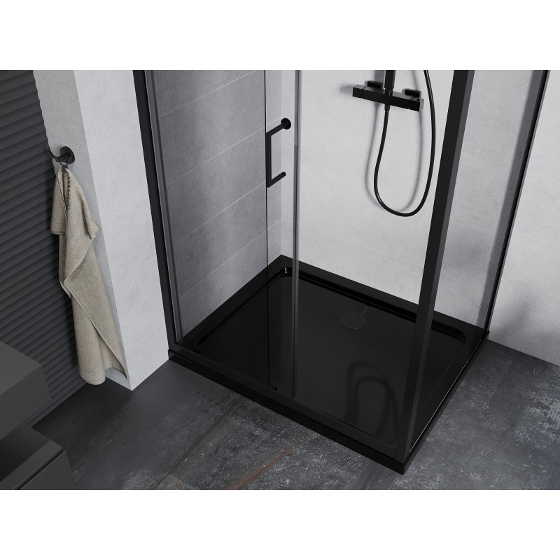 Mexen Apia sliding shower enclosure 110 x 100 cm, transparent, black + Flat shower tray, black - 840-110-100-70-00-4070B