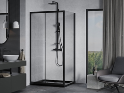 Mexen Apia 120 x 70 cm Sliding Shower Enclosure, Transparent, Black + Flat Shower Tray, Black - 840-120-070-70-00-4070B