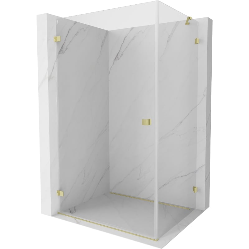Mexen Lunar-B left-side hinged shower enclosure 95 x 80 cm, transparent, brushed gold - 832-095-080-55-00-L