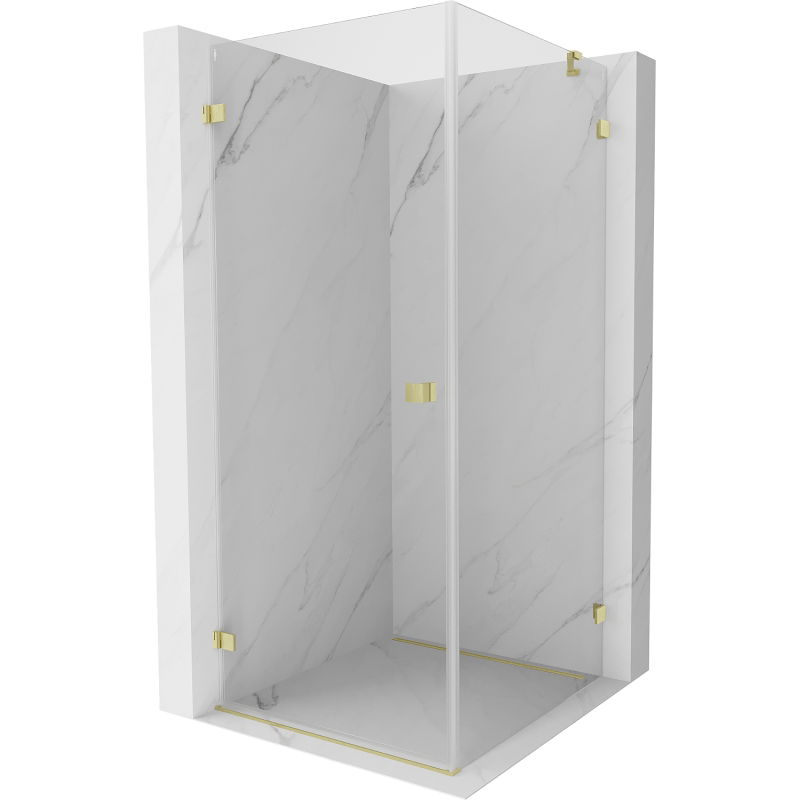 Mexen Lunar-B shower enclosure, hinged left 90 x 90 cm, transparent, brushed gold - 832-090-090-55-00-L