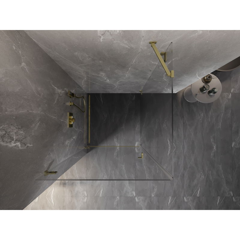Mexen Lunar-B Left Corner Shower Enclosure 90 x 90 cm, Transparent, Brushed Gold - 832-090-090-55-00-L