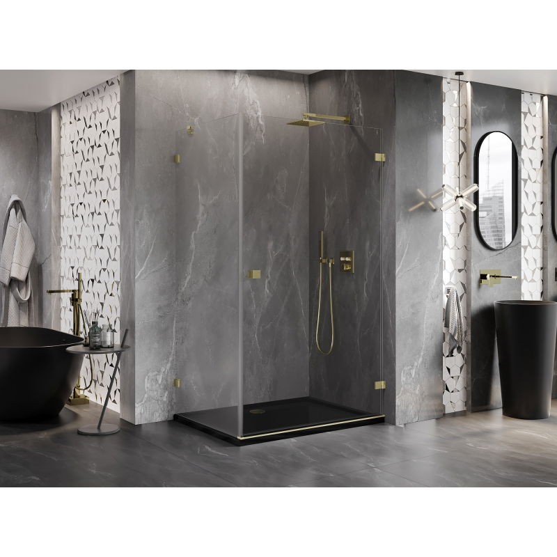 Mexen Lunar-B right openable shower cabin 100 x 70 cm, transparent, brushed gold - 832-100-070-55-00-P