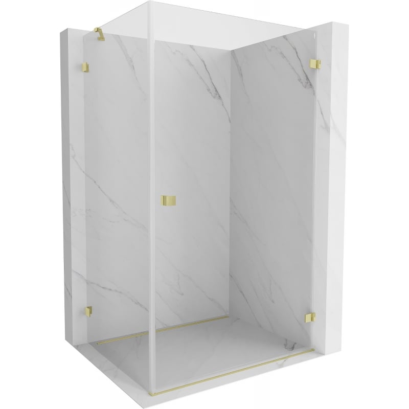 Mexen Lunar-B Right Hinged Shower Enclosure 90 x 80 cm, Transparent, Brushed Gold - 832-090-080-55-00-P