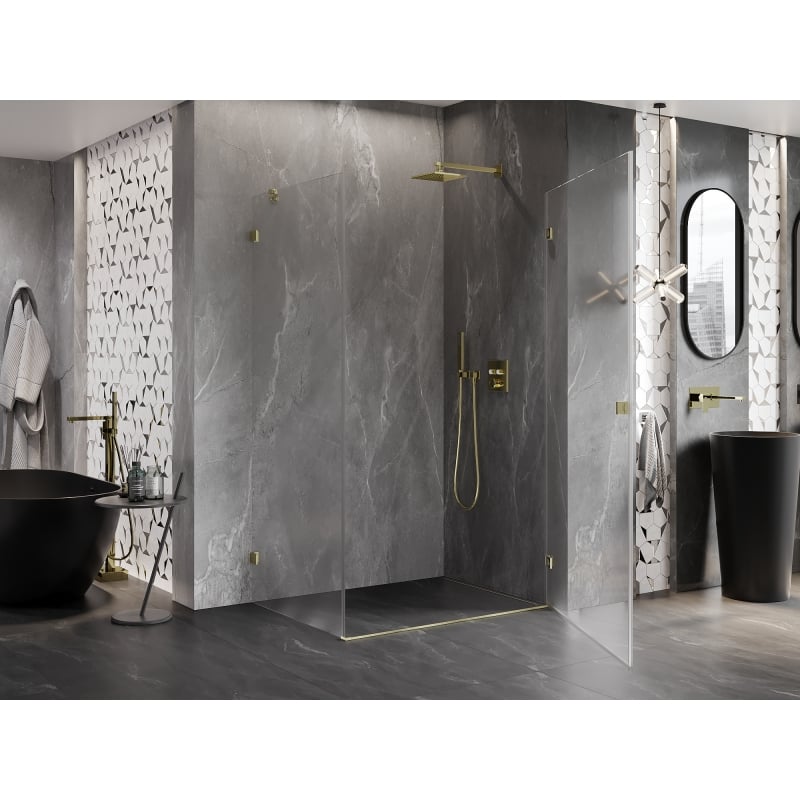 Mexen Lunar-B Pivot Shower Enclosure Right 95 x 80 cm, Transparent, Brushed Gold - 832-095-080-55-00-P