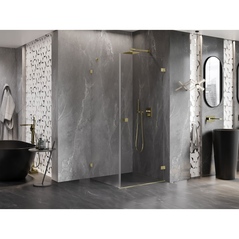 Mexen Lunar-B right-hand hinged shower enclosure 90 x 90 cm, transparent, brushed gold - 832-090-090-55-00-P