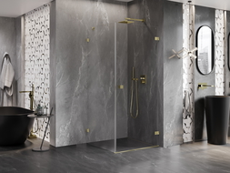 Mexen Lunar-B right hinged shower cabin 90 x 90 cm, transparent, brushed gold - 832-090-090-55-00-P