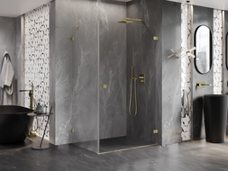 Mexen Lunar-B shower enclosure hinged right 100 x 90 cm, transparent, brushed gold - 832-100-090-55-00-P