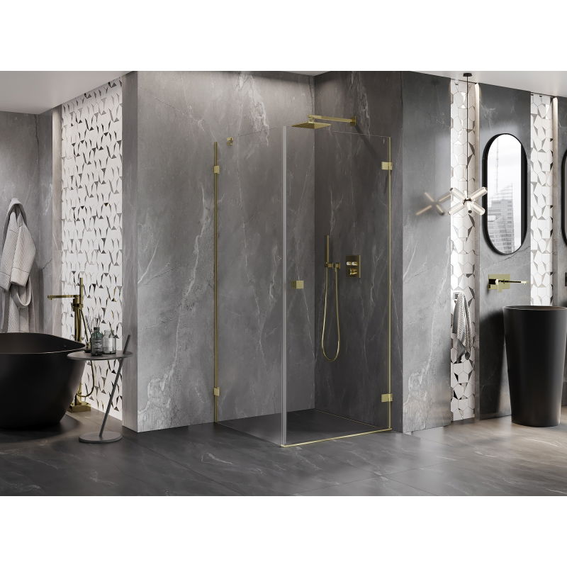 Mexen Lunar-B Right Hinged Shower Enclosure 100 x 100 cm, Transparent, Brushed Gold - 832-100-100-55-00-P