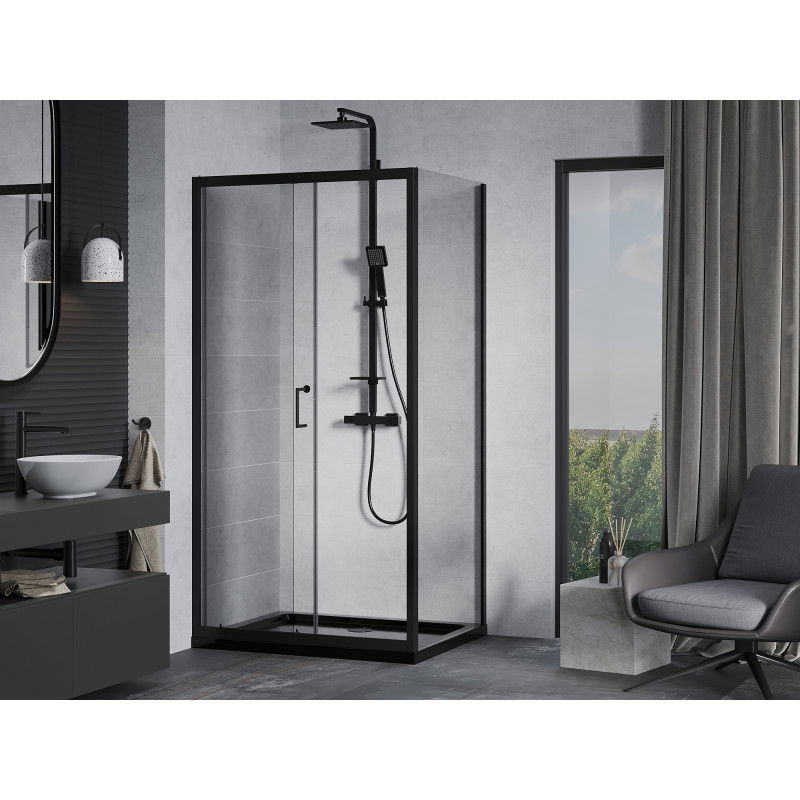 Mexen Apia sliding shower cabin 130 x 70 cm, transparent, black + Flat tray, black - 840-130-070-70-00-4070B