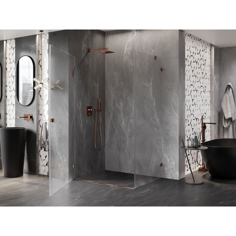 Mexen Lunar-B left pivot shower enclosure 85 x 80 cm, transparent, rose gold - 832-085-080-60-00-L
