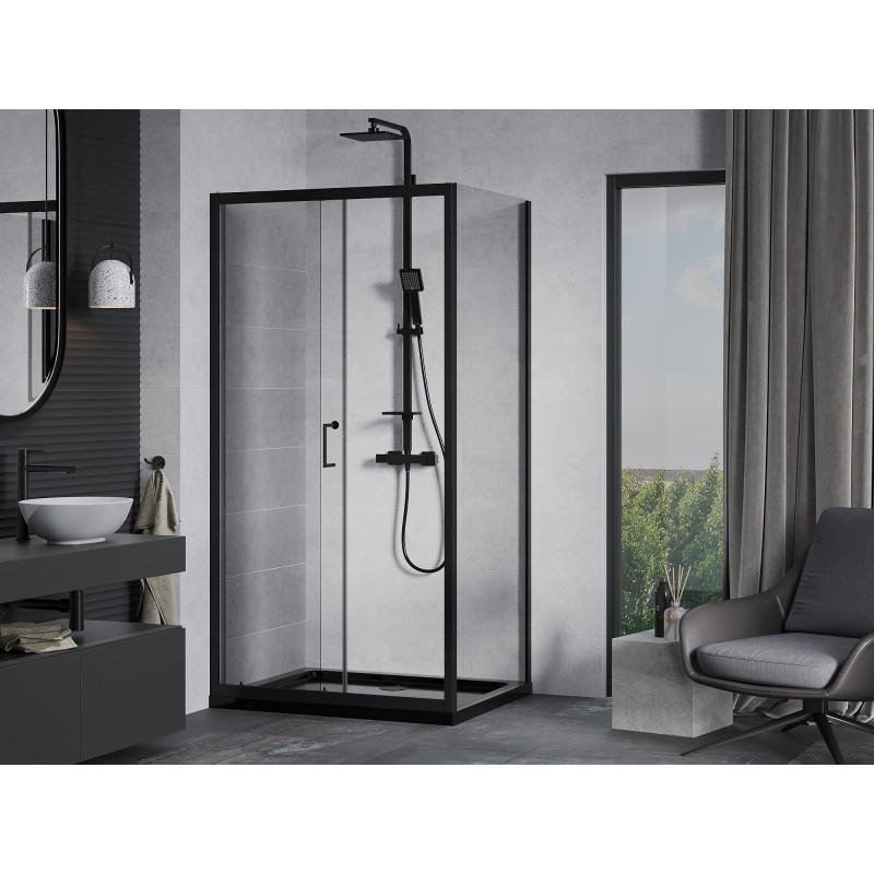Mexen Apia sliding shower cabin 130 x 100 cm, transparent, black + Flat tray, black - 840-130-100-70-00-4070B