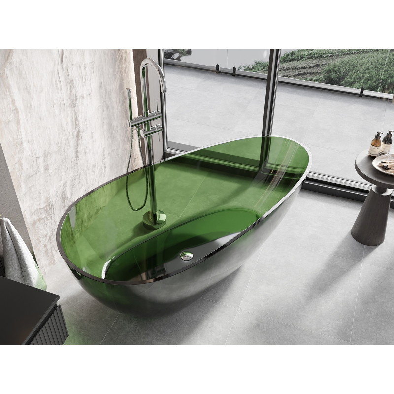 Mexen Glass freestanding transparent bathtub 170 x 85 cm, forest, chrome drain - 58061708502