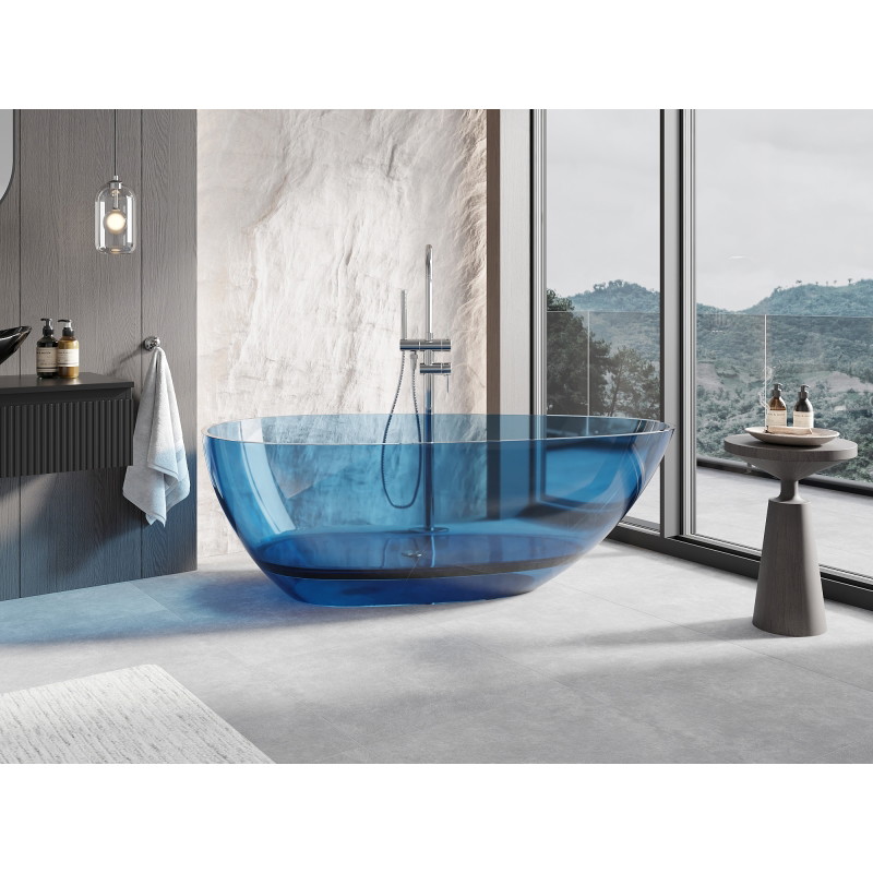 Mexen Glass freestanding transparent bathtub 170 x 85 cm, denim, chrome drain - 58061708507