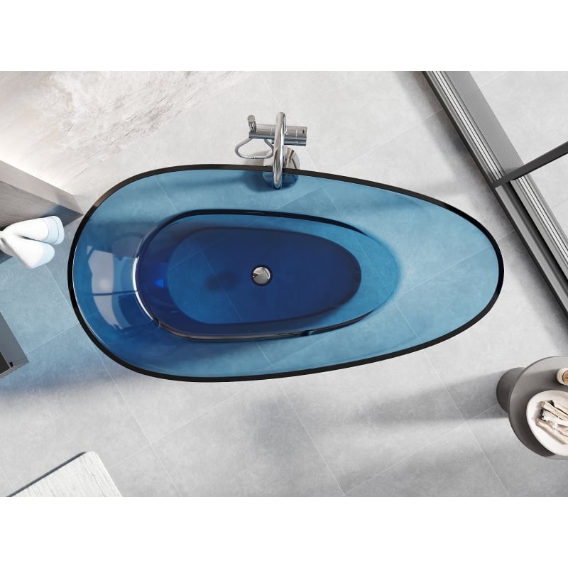 Mexen Glass Denim Freestanding Transparent Bathtub 170 x 85 cm, Chrome Plug - 58061708507