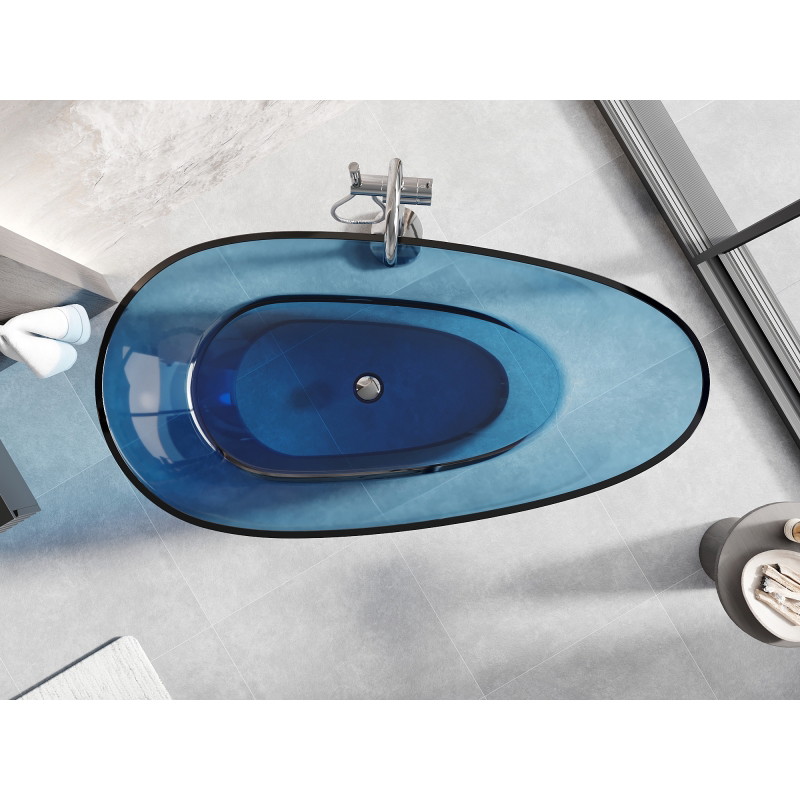 Mexen Glass freestanding transparent bathtub 170 x 85 cm, denim, chrome drain - 58061708507