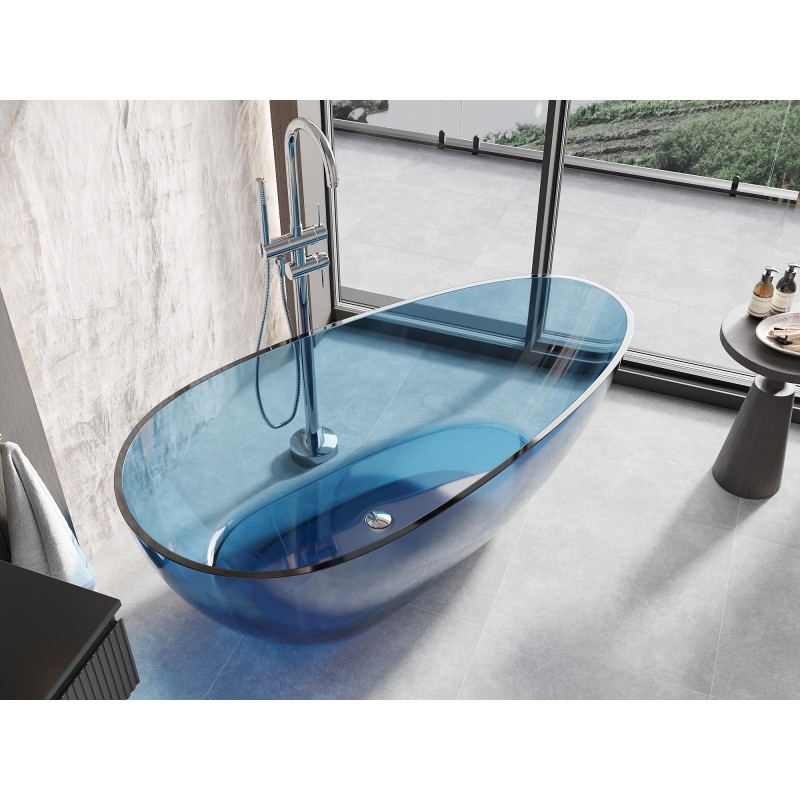 Mexen Glass freestanding transparent bathtub 170 x 85 cm, denim, chrome drain - 58061708507