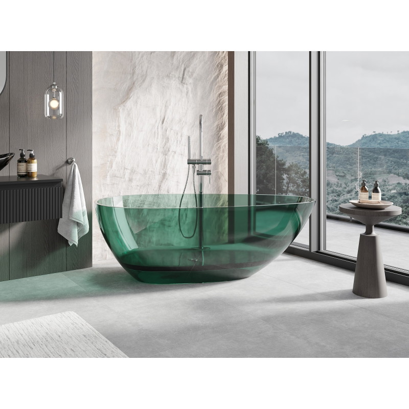 Mexen Glass transparent freestanding bathtub 170 x 85 cm, teal, chrome plug - 58061708511