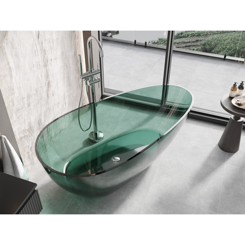 Mexen Glass transparent freestanding bathtub 170 x 85 cm, teal, chrome plug - 58061708511