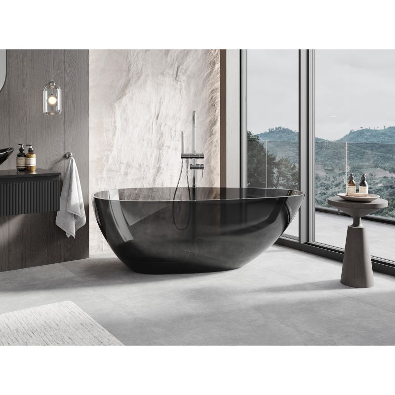 Mexen Glass Black Freestanding Transparent Bath 170 x 85 cm, Chrome Plug - 58061708513