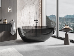 Mexen Glass Black Freestanding Transparent Bath 170 x 85 cm, Chrome Plug - 58061708513