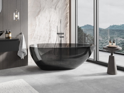 Mexen Glass freestanding transparent bathtub 170 x 85 cm, black, chrome plug - 58061708513