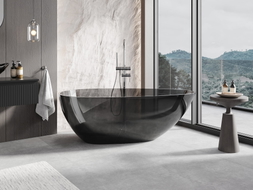 Mexen Glass transparent freestanding bathtub 160 x 80 cm, black, chrome plug - 58061608013