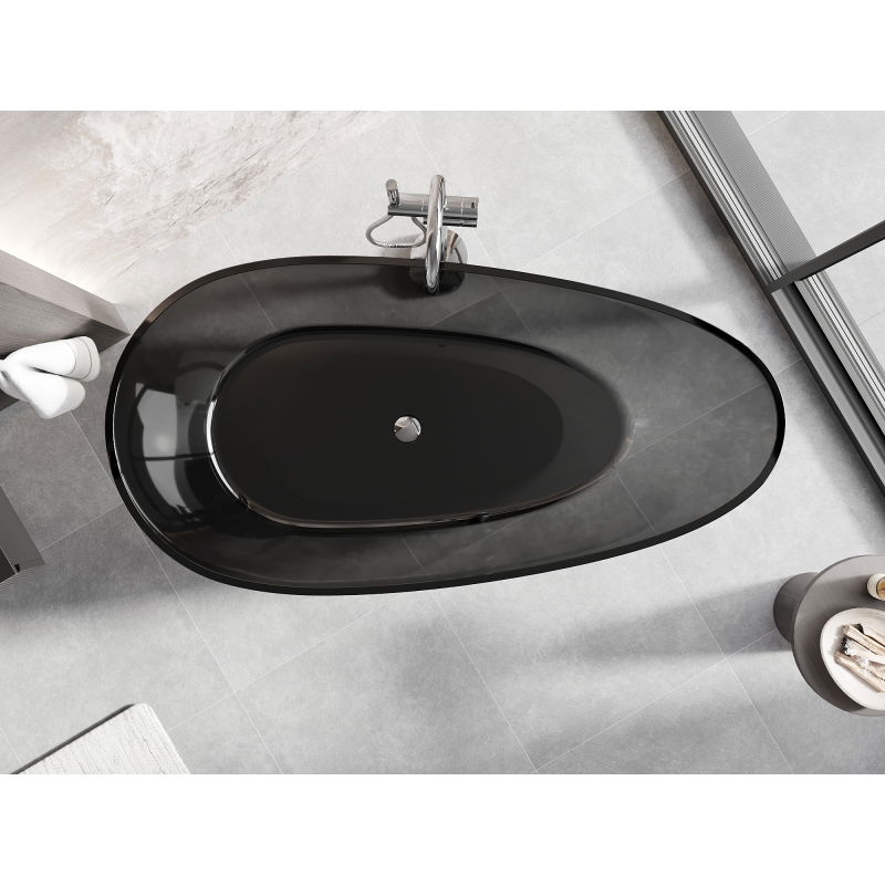 Mexen Glass Black Freestanding Transparent Bath 160 x 80 cm, Chrome Plug - 58061608013