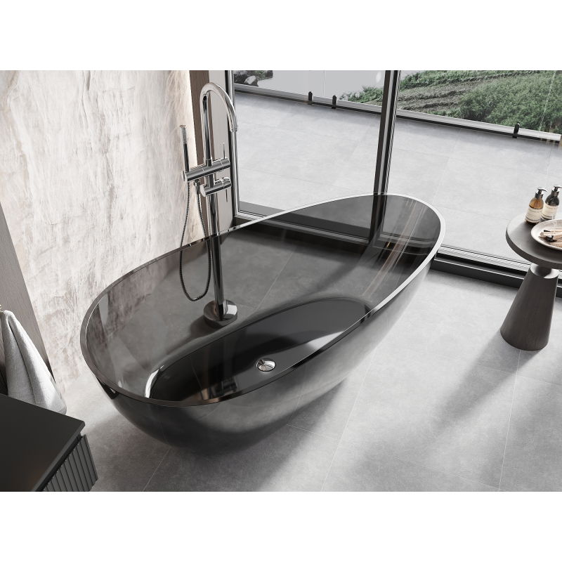 Mexen Glass Black Freestanding Transparent Bath 160 x 80 cm, Chrome Plug - 58061608013