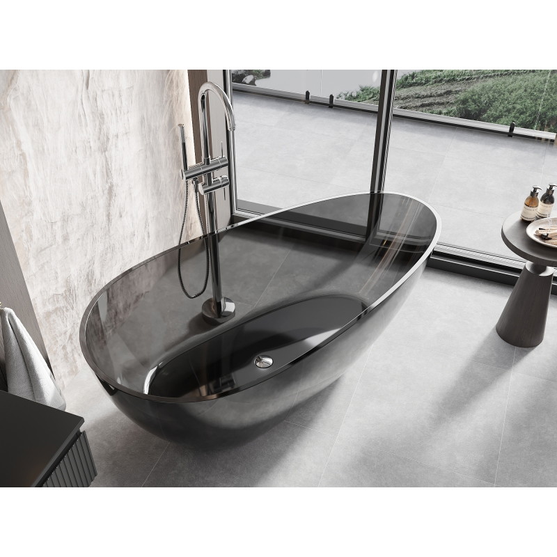 Mexen Glass transparent freestanding bathtub 160 x 80 cm, black, chrome plug - 58061608013