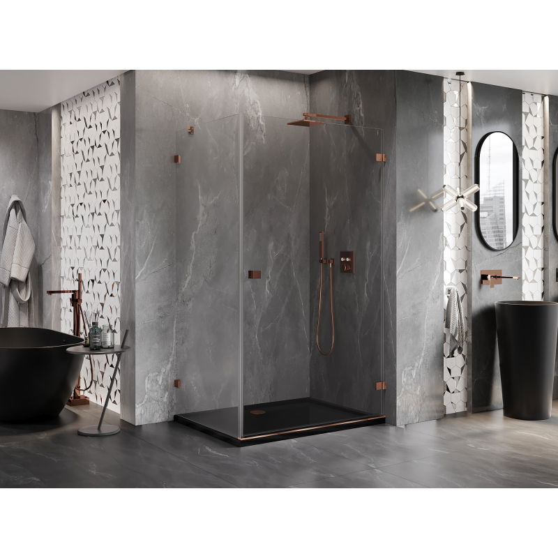 Mexen Lunar-B right-hand hinged shower cabin 100 x 80 cm, transparent, rose gold - 832-100-080-60-00-P