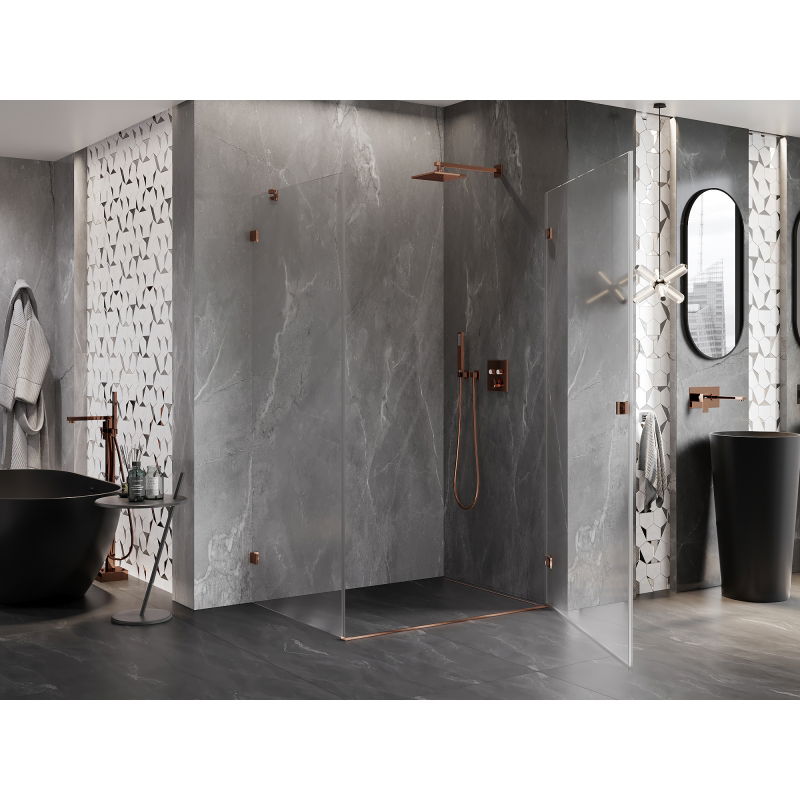 Mexen Lunar-B right-side hinged shower cabin 95 x 90 cm, transparent, rose gold - 832-095-090-60-00-P
