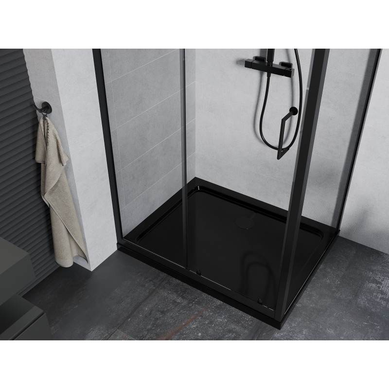 Mexen Apia sliding shower cabin 140 x 80 cm, transparent, black + Flat shower tray, black - 840-140-080-70-00-4070B