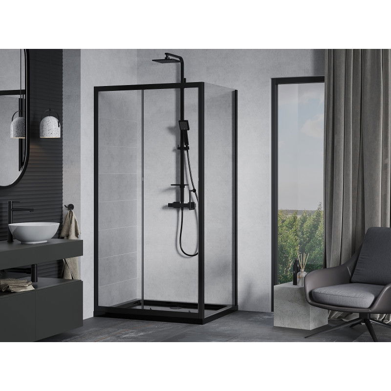 Mexen Apia 140 x 90 cm Sliding Shower Cabin, Transparent, Black + Flat Tray, Black - 840-140-090-70-00-4070B