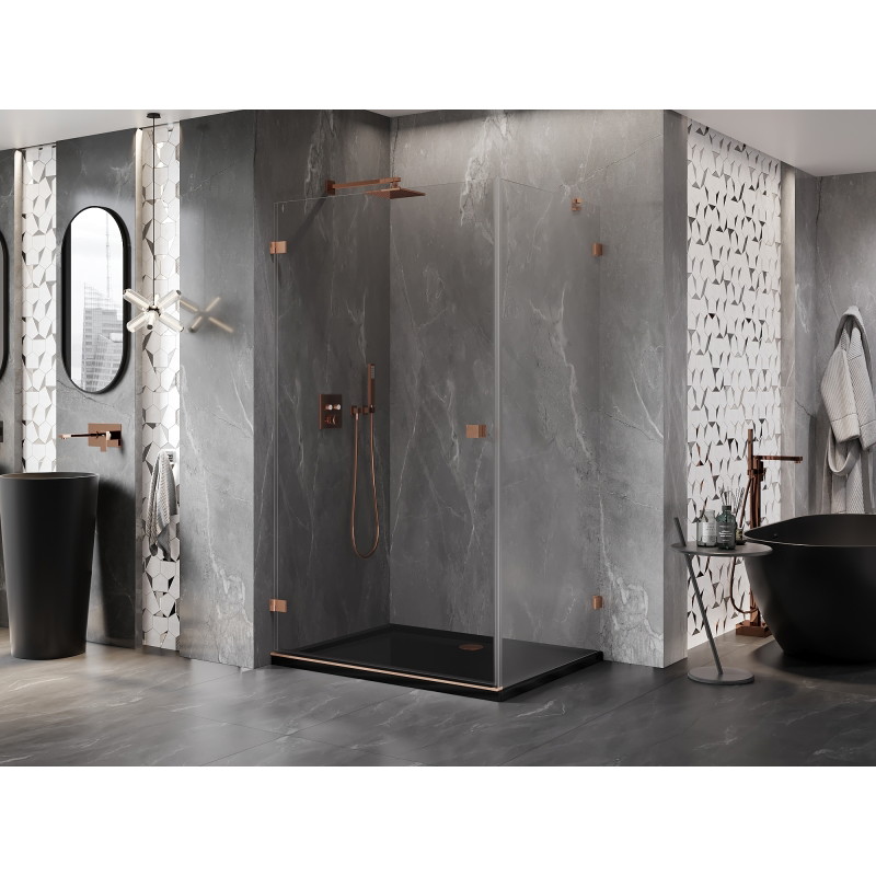 Mexen Lunar-B left hinged shower cabin 95 x 80 cm, transparent, brushed copper - 832-095-080-65-00-L