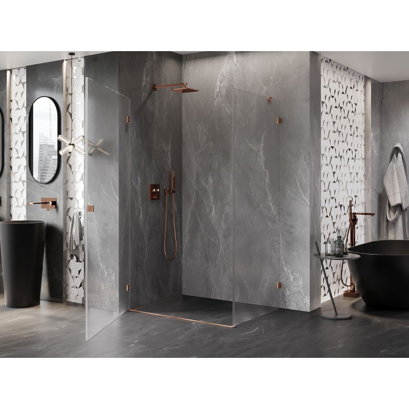 Mexen Lunar-B left shower enclosure 100 x 80 cm, transparent, brushed copper - 832-100-080-65-00-L