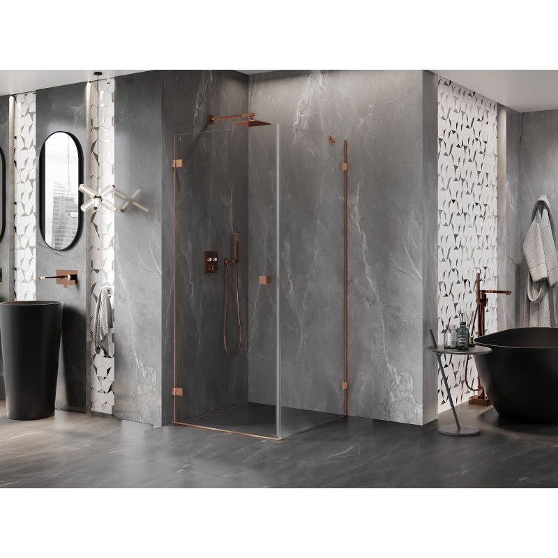Mexen Lunar-B Left-Swing Shower Enclosure 90 x 90 cm, Transparent, Brushed Copper - 832-090-090-65-00-L