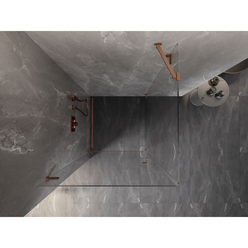 Mexen Lunar-B left hinged shower enclosure 100 x 100 cm, transparent, brushed copper - 832-100-100-65-00-L