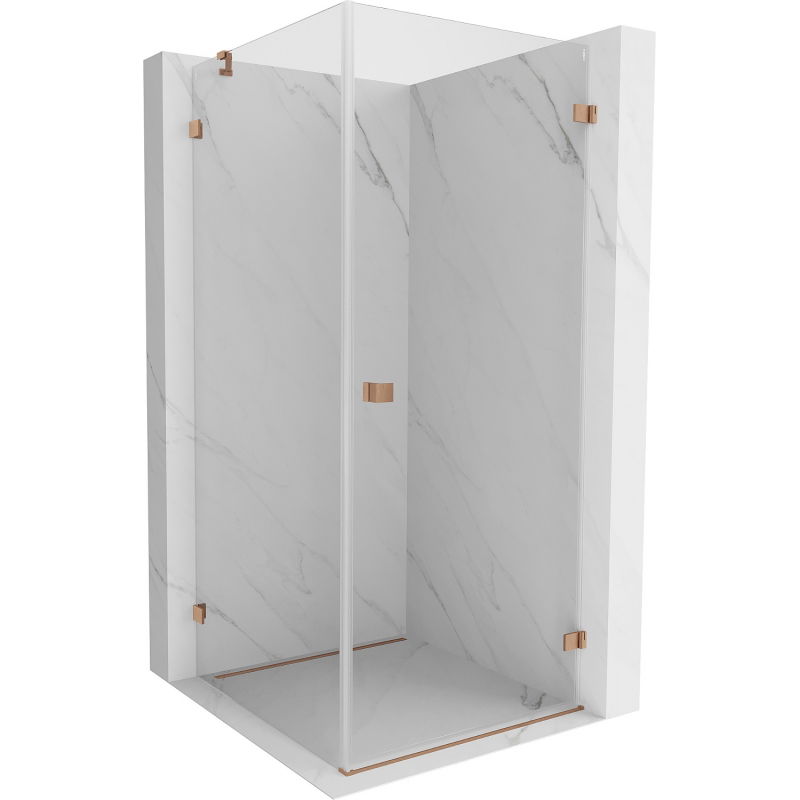 Mexen Lunar-B right pivot shower enclosure 80 x 80 cm, transparent, brushed copper - 832-080-080-65-00-P