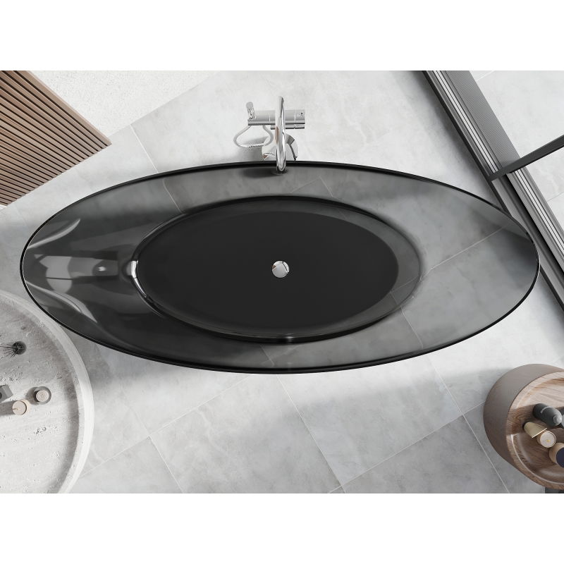 Mexen Vea black free-standing transparent bath 180 x 80 cm, chrome plug - 58091808013