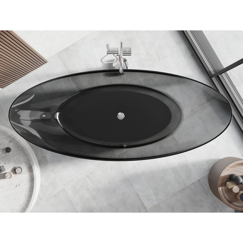 Mexen Vea freestanding transparent bathtub 180 x 80 cm, black, chrome drain - 58091808013