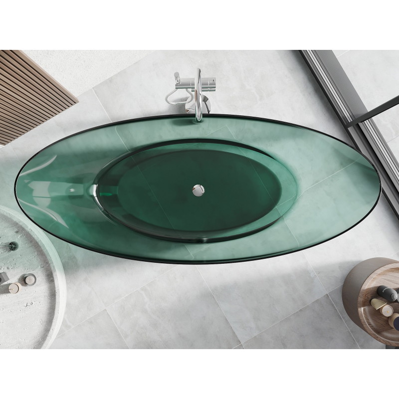 Mexen Vea freestanding transparent bathtub 180 x 80 cm, teal, chrome plug - 58091808011