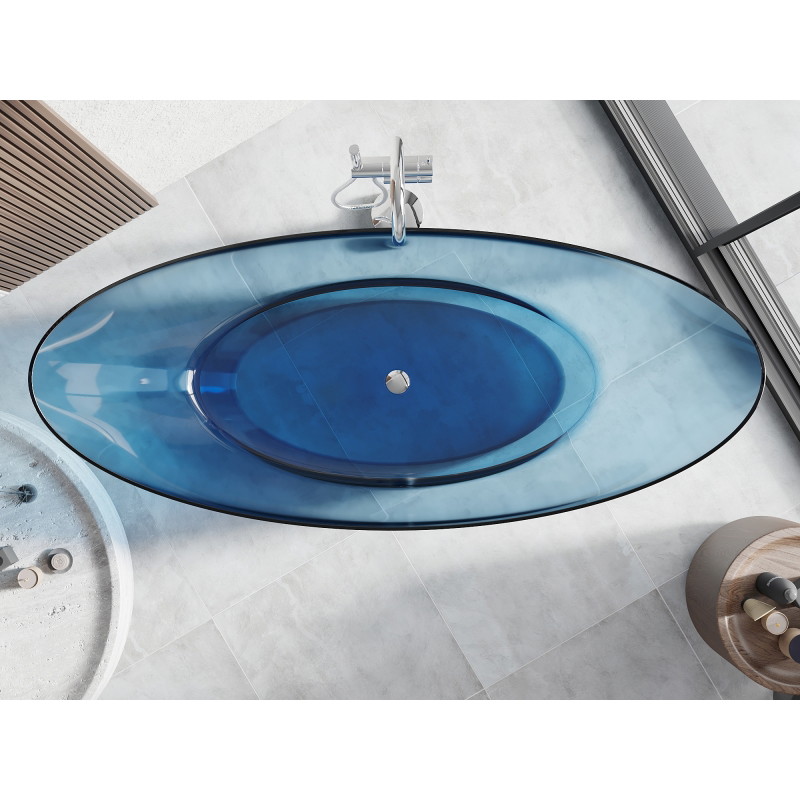 Mexen Vea freestanding transparent bathtub 180 x 80 cm, denim, chrome plug - 58091808007
