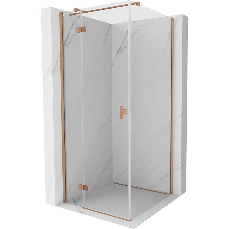 Mexen Mist-H T Left Hinged Shower Enclosure 100 x 100 cm, Transparent, Brushed Copper - 8A5T-100-100-65-00-L