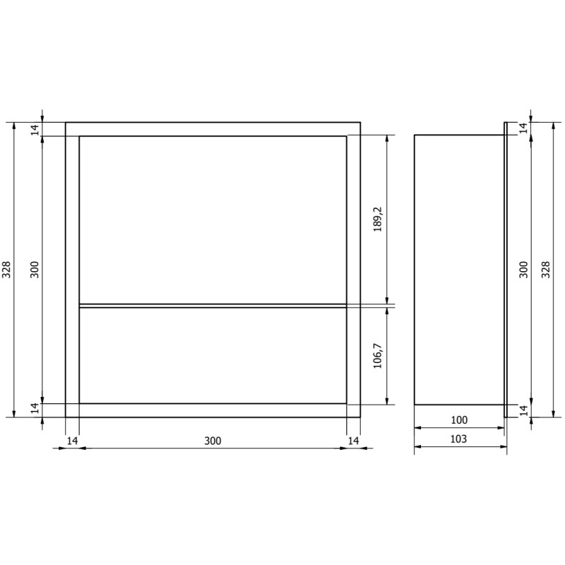 Mexen X-Wall-R recessed shelf with flange and shelf 30 x 30 cm, black - 1970303010S
