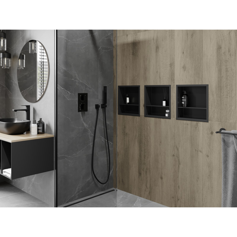 Mexen X-Wall-R niche shelf with flange and 30 x 30 cm shelf, black - 1970303010S