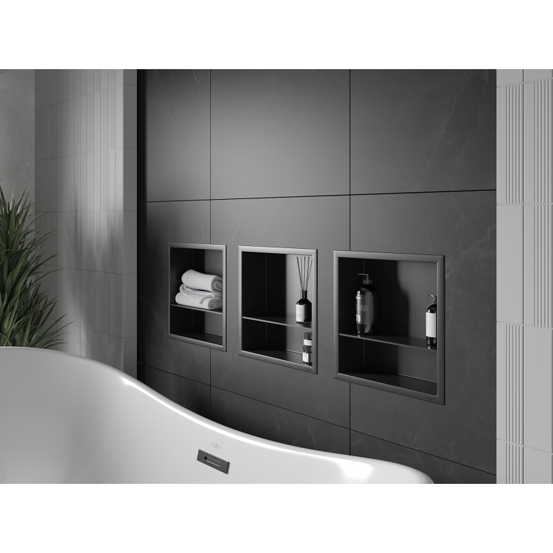 Mexen X-Wall-R niche shelf with flange and 30 x 30 cm shelf, black - 1970303010S