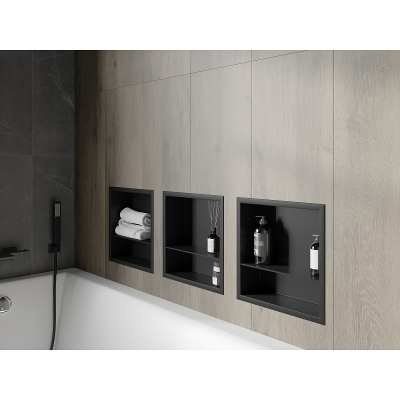 Mexen X-Wall-R niche shelf with flange and 30 x 30 cm shelf, black - 1970303010S