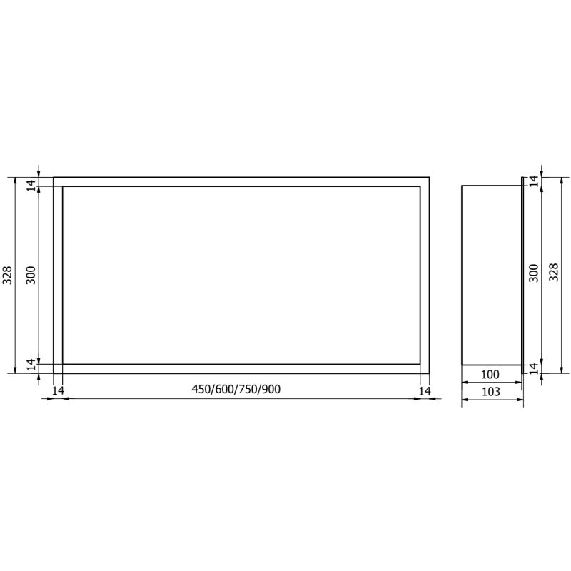 Mexen X-Wall-R recessed shelf with flange 45 x 30 cm, black - 1970453010