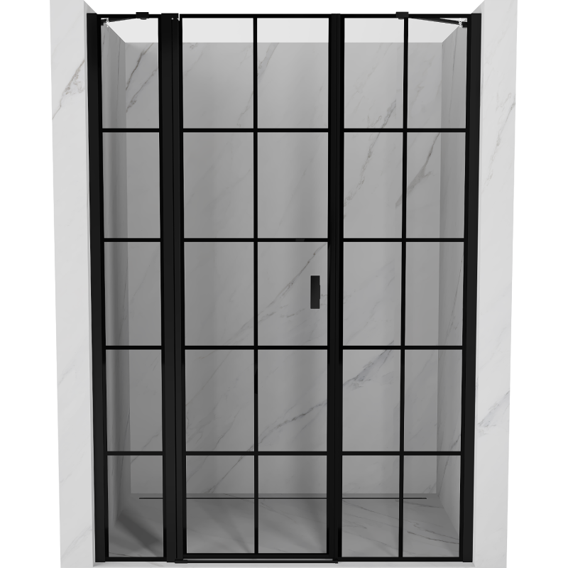 Mexen Mist left hinged shower door 140 cm, black grid, black - 8A4-140-001-70-77-L